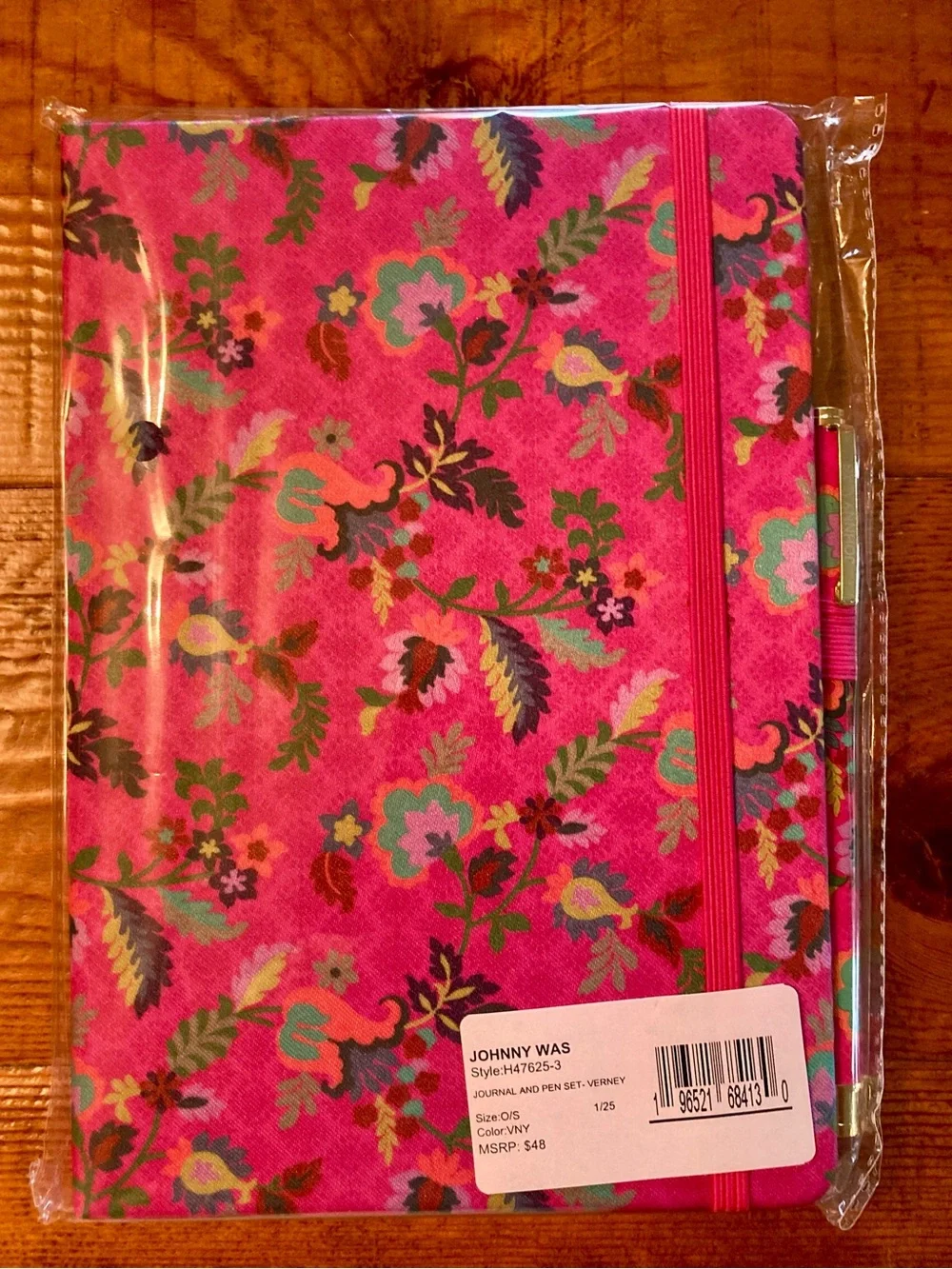 NEW Johnny Was Verney Journal and Pen Set Silk Blend Floral Pink Size 8.5